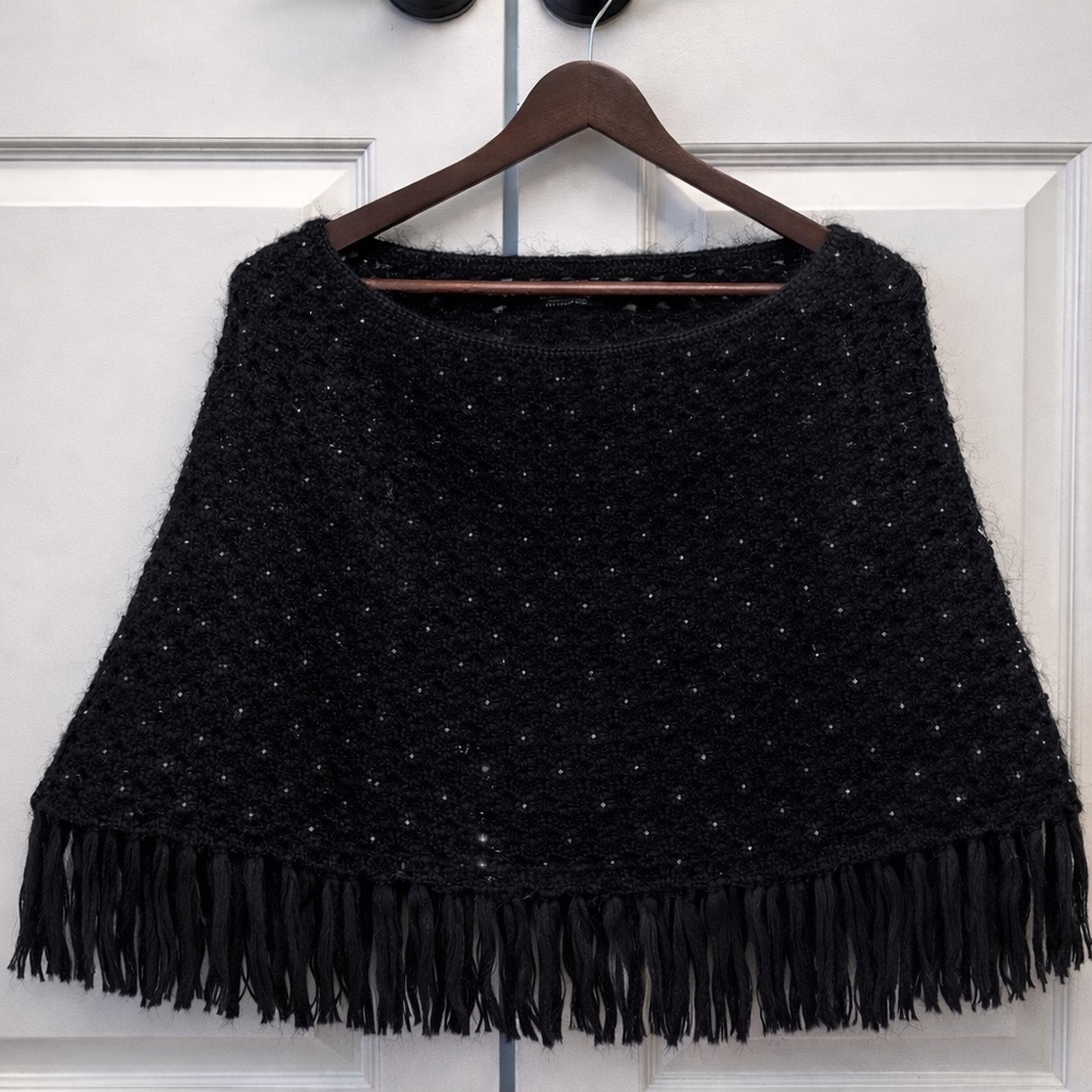 Authentic Burberry Mohair Black Fringed Poncho